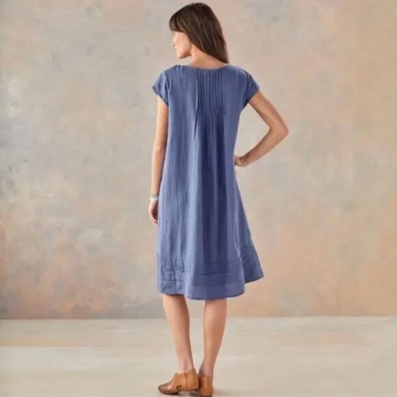 Sundance Viv Day Blue 100% Linen Midi Shift Dress Size Medium - Picture 3 of 16